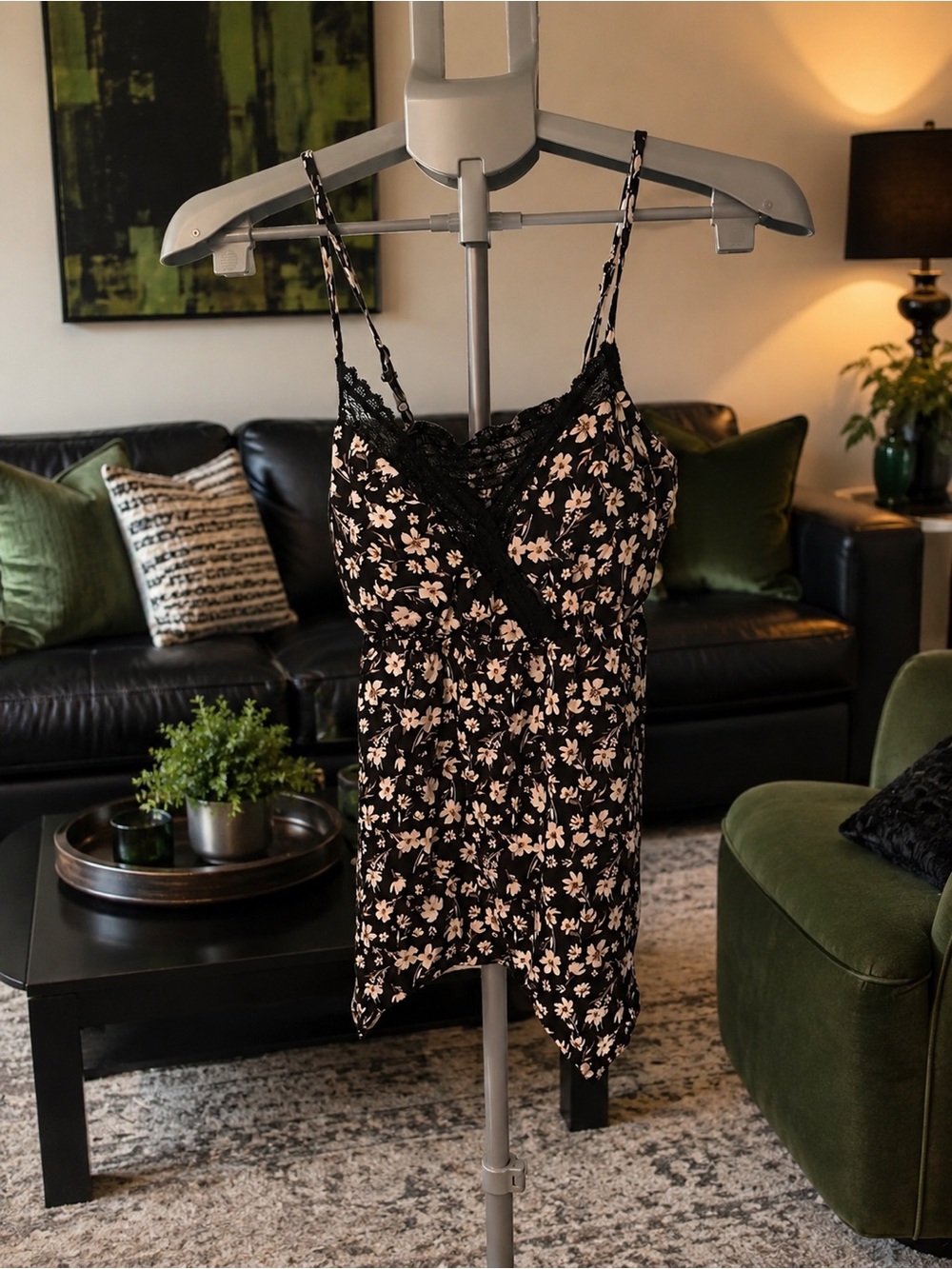 No Boundaries Black Floral Lace-Trim Tank Top